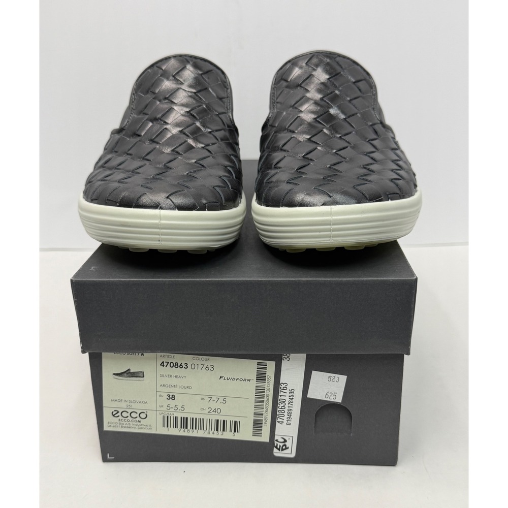 Ecco Women's Soft 7 Woven Slip-On Sneakers Silver Heavy Size 7-7.5 NWT/BOX